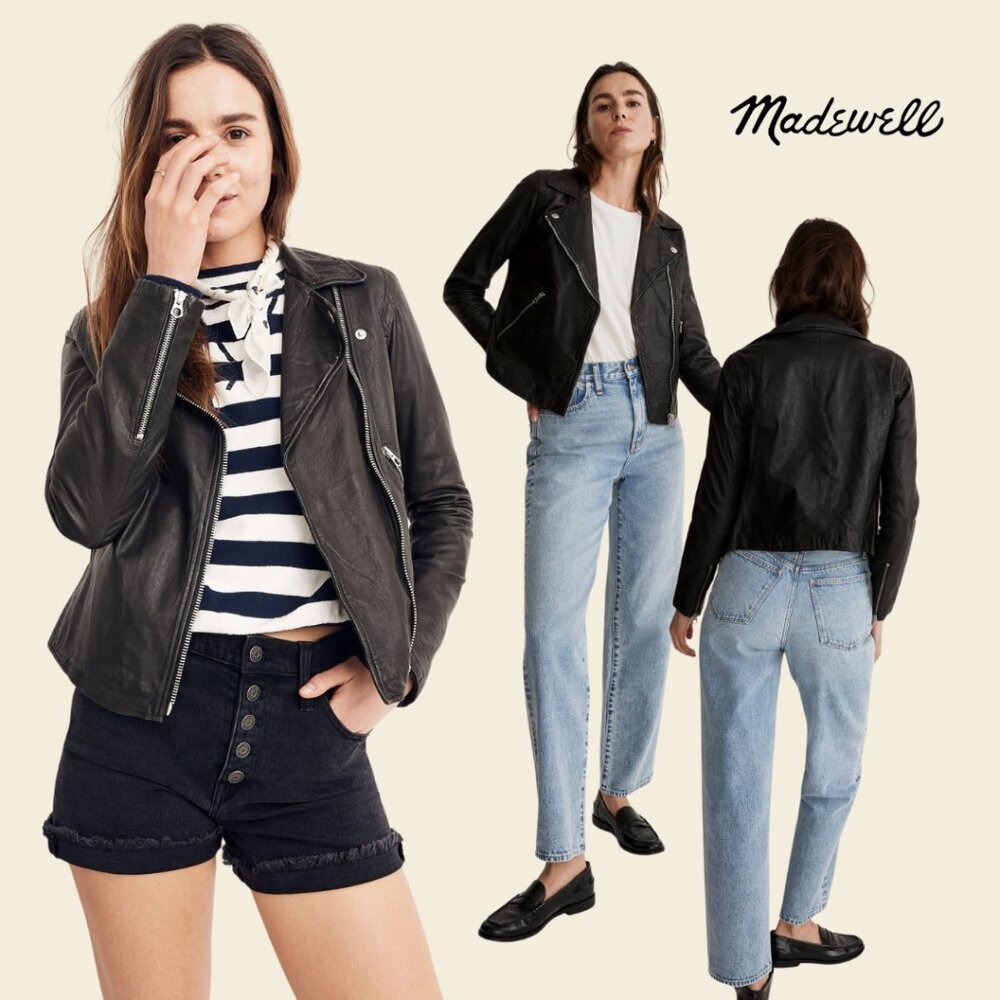 NWT Madewell Washed Leather Motorcycle Jacket Size Small